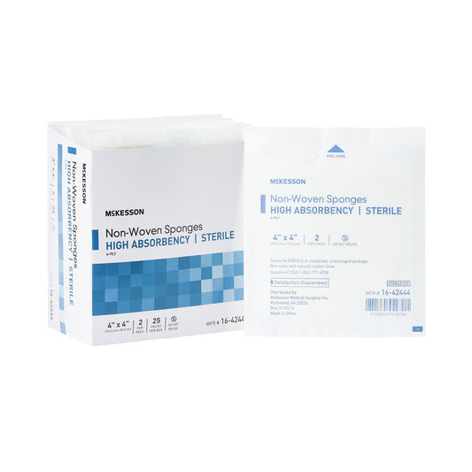 Nonwoven Sponge McKesson 4 X 4 Inch 4-Ply Sterile 2 per Pack - 16-42444