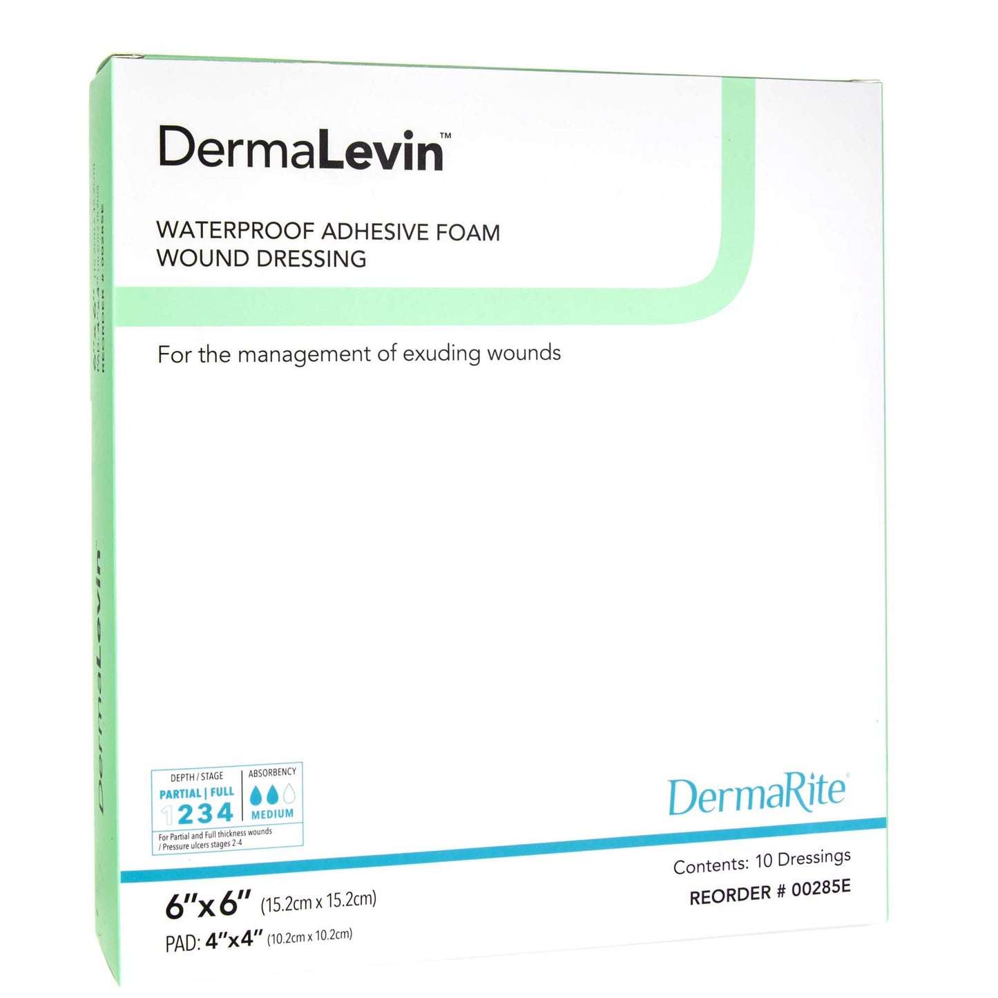 DermaLevin® Adhesive with Border Foam Dressing, 6 x 6 Inch 00285E