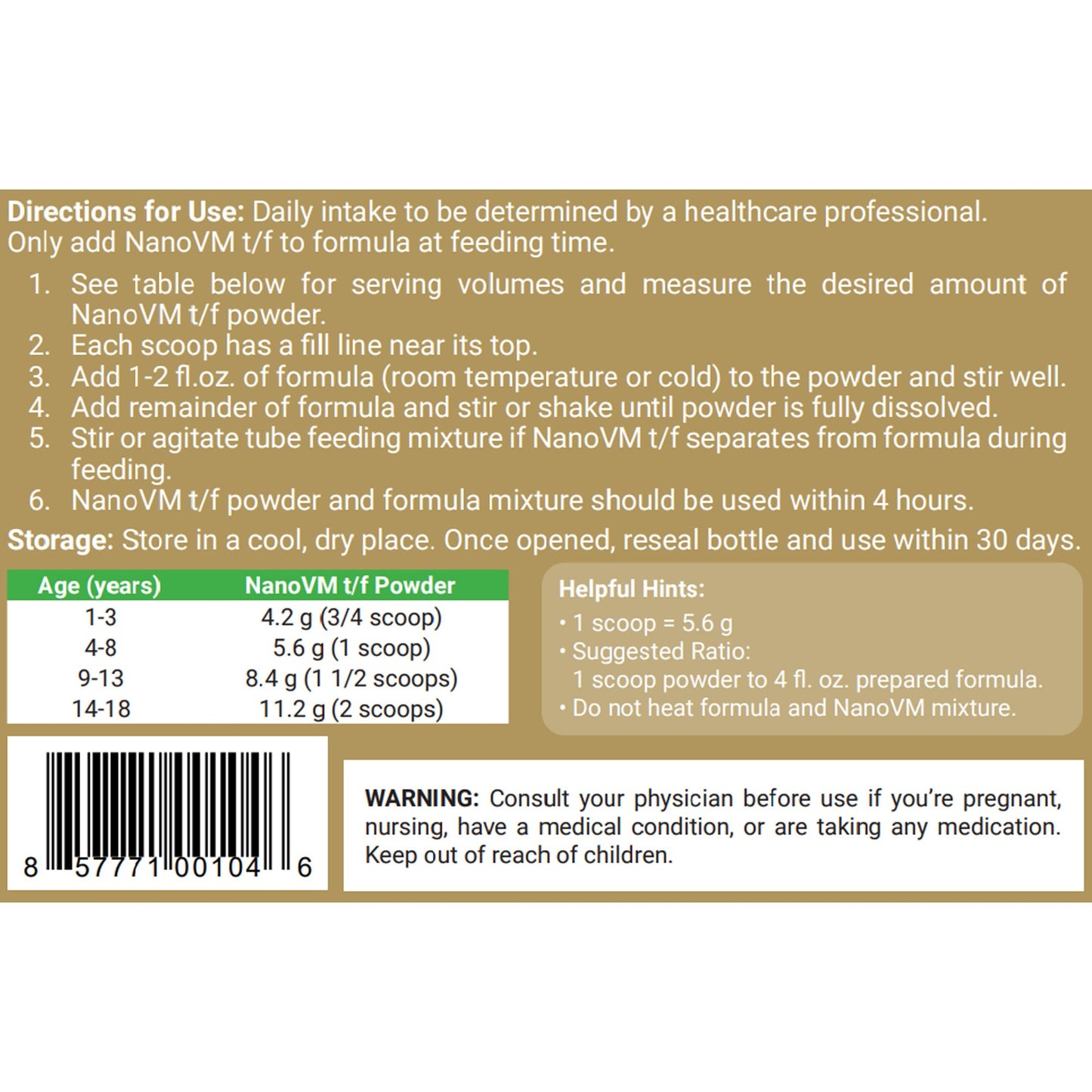 NanoVM® t/f Powder Pediatric Tube Feeding Formula, 275-gram jar 1190