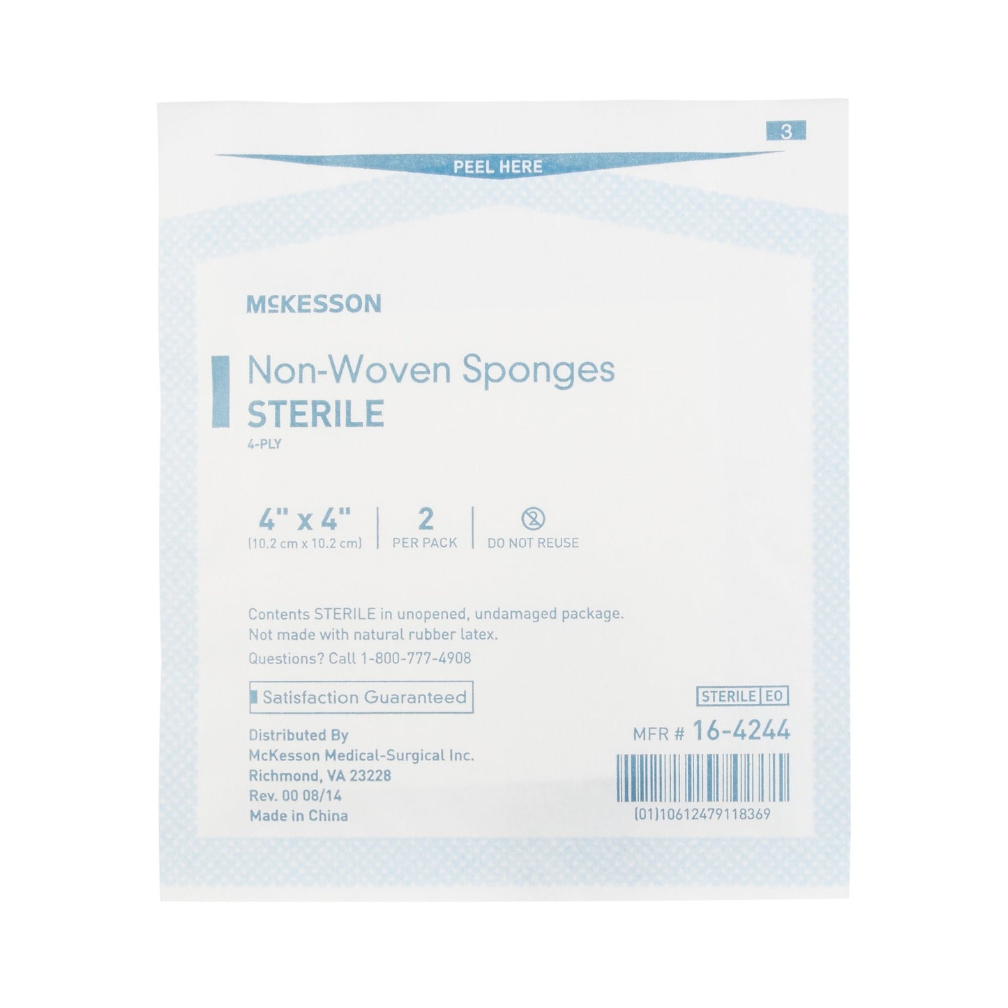 McKesson Sterile Nonwoven Sponge, 4 x 4 Inch, 4-Ply 16-4244