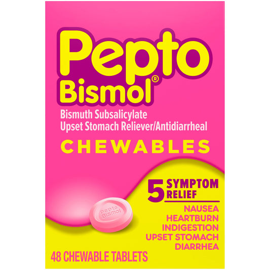 Anti-Diarrheal Pepto Bismol® 262 mg Strength Chewable Tablet 48 per Box - 37000047710
