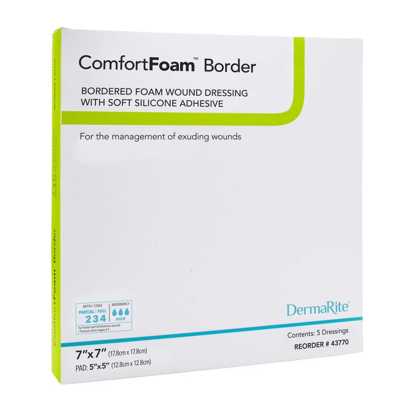 ComfortFoam™ Bordered Foam Wound Dressing w/ Soft Silicone Adhesive, 7 x 7 Inch 43770