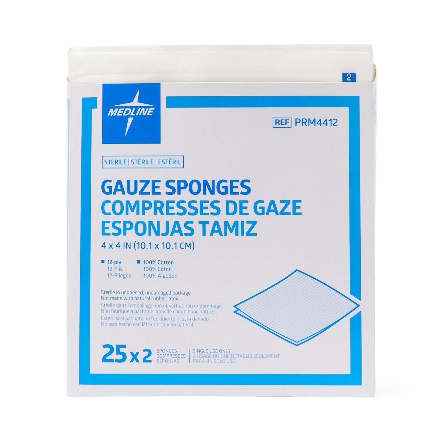 Medline Sterile Gauze Sponge, 4 x 4 Inch, 12-Ply PRM4412