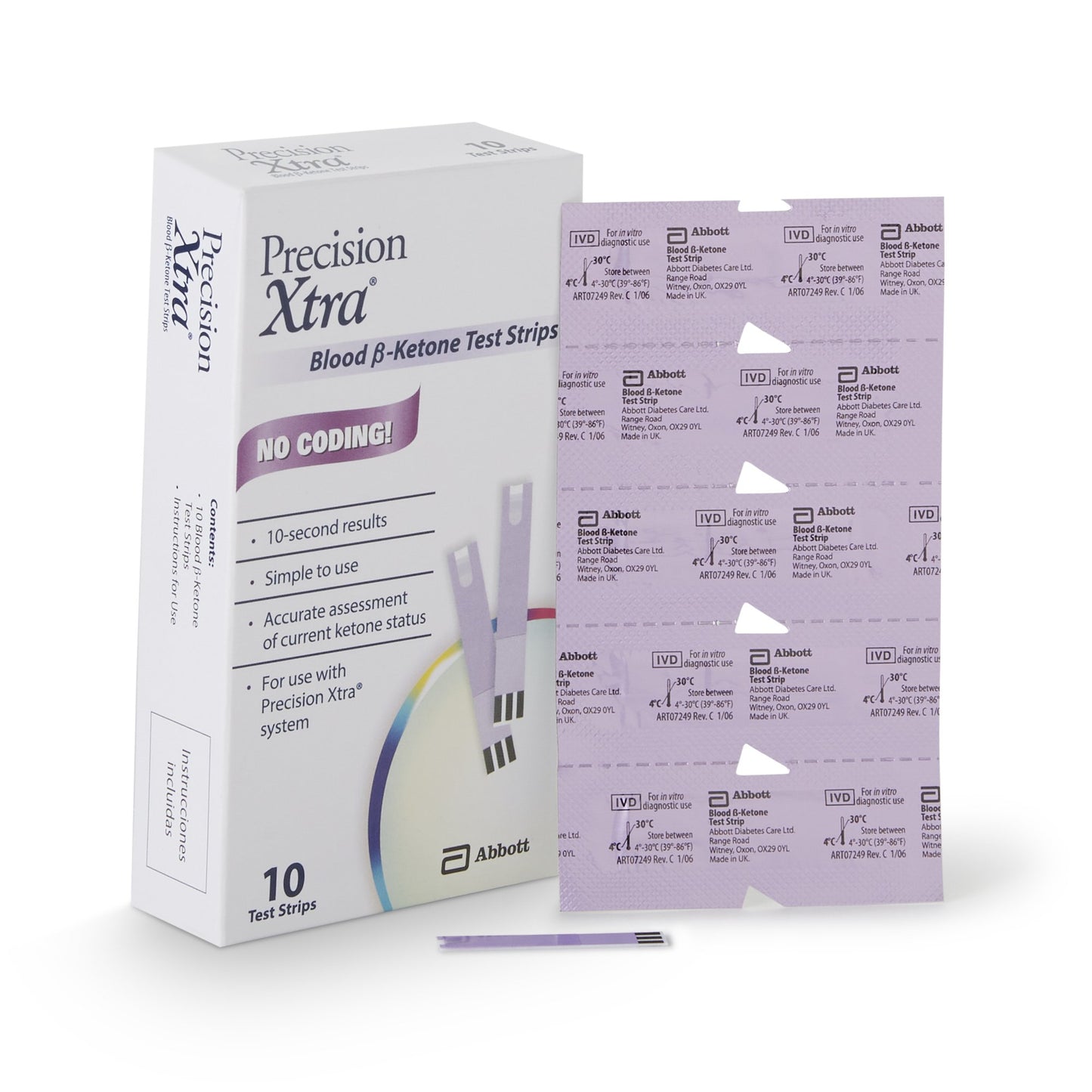 Blood Glucose and Ketone Test Strips Precision Xtra® 10 Strips per Pack - 57599074501