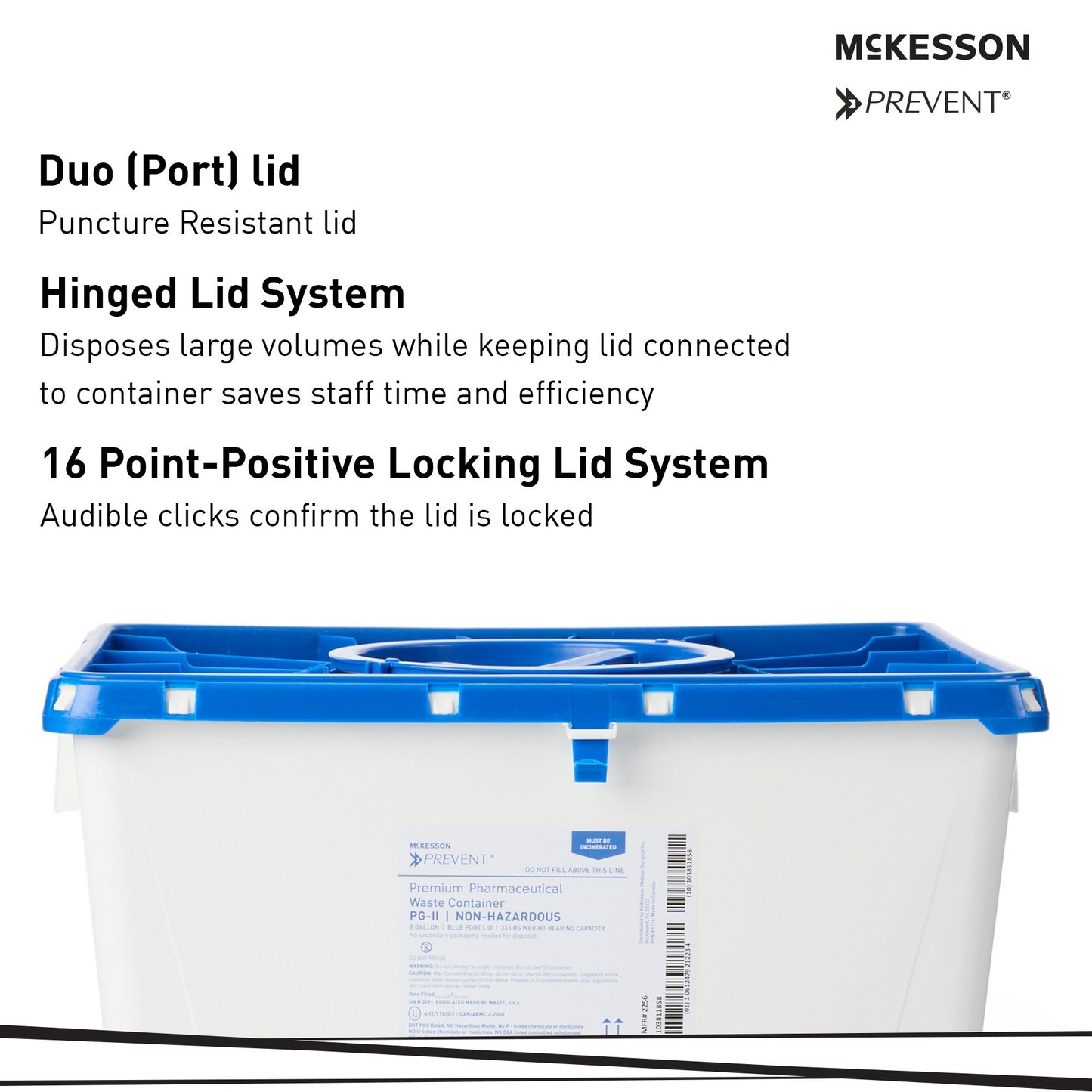 McKesson Prevent® Pharmaceutical Waste Container, 8 Gal., 13.5 x 17.3 x 13 inch 2256