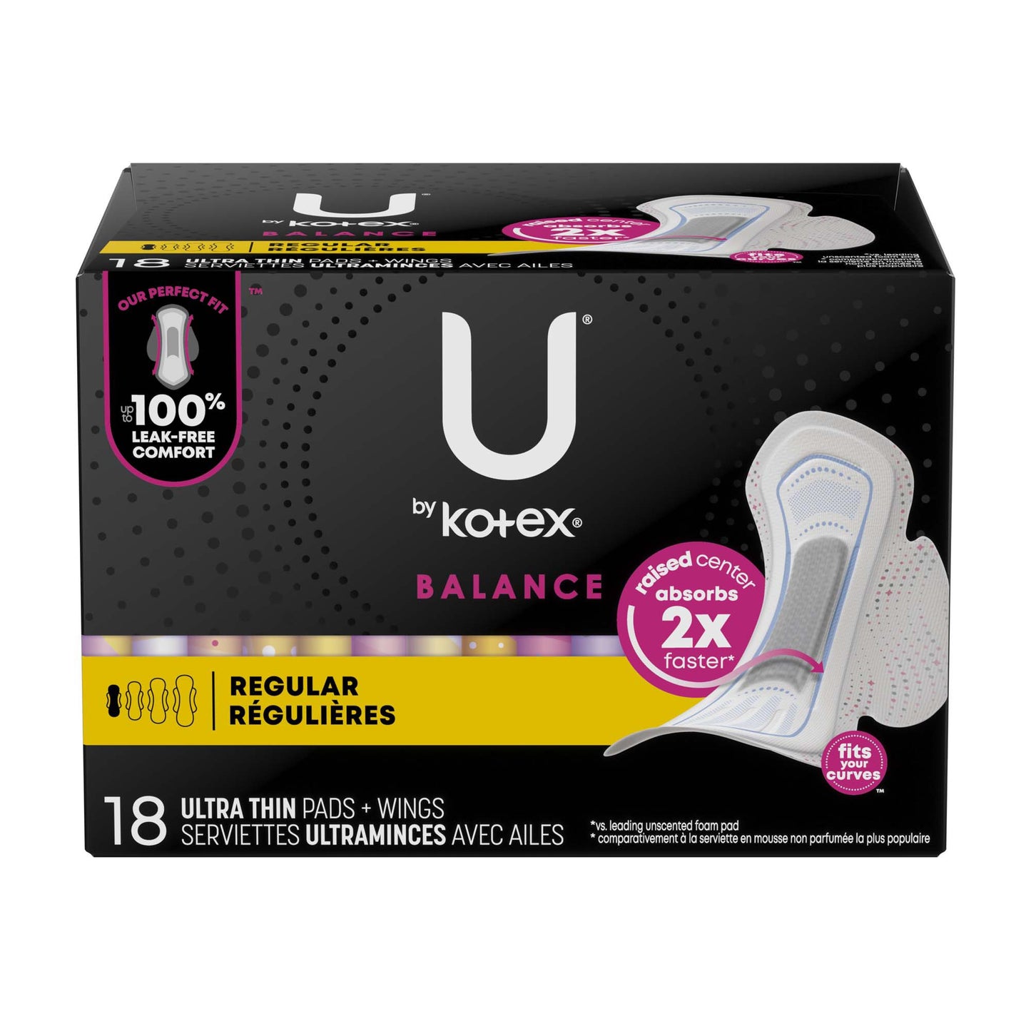 U by Kotex® Balance Ultra Thin Charcoal Pads with Wings, Regular 54898