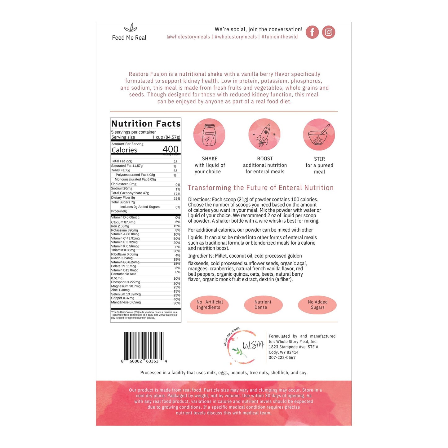 Oral Supplement Restore Fusion Renal Support Vanilla Berry Flavor Powder 16 oz. Pouch 9126