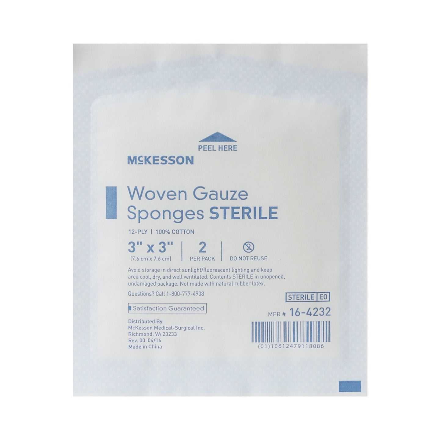 McKesson Sterile Gauze Sponge, 3 x 3 Inch, 12-Ply 16-4232