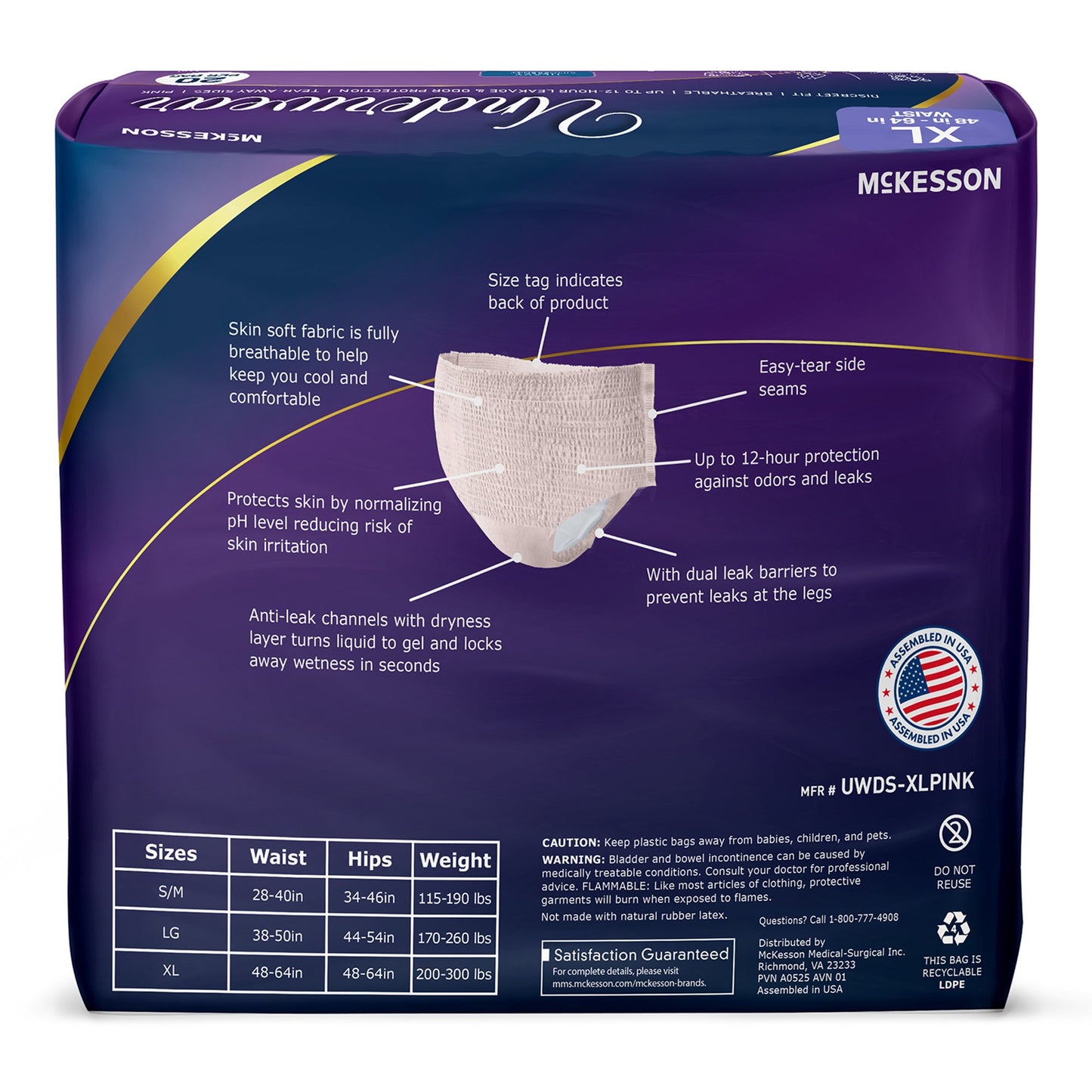 McKesson Premium Discreet Underwear for Women, Heavy Absorbency, Extra-Large UWDS-XLPINK
