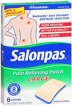 Topical Pain Relief Salonpas® 3.1% - 6% - 10% Strength Camphor / Menthol / Methyl Salicylate Patch 6 per Box - 46581021006