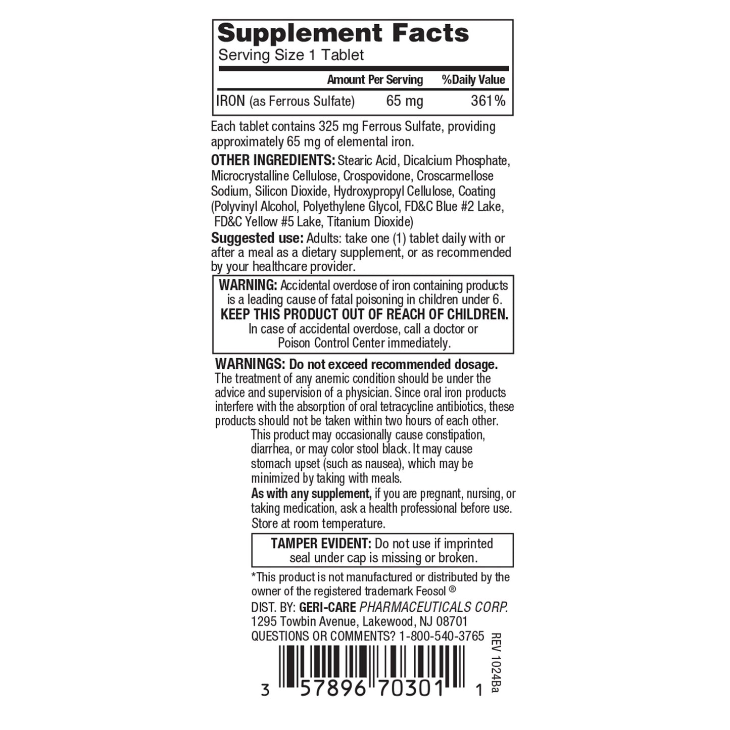 Geri-Care Iron Mineral Supplement 703-01-GCP