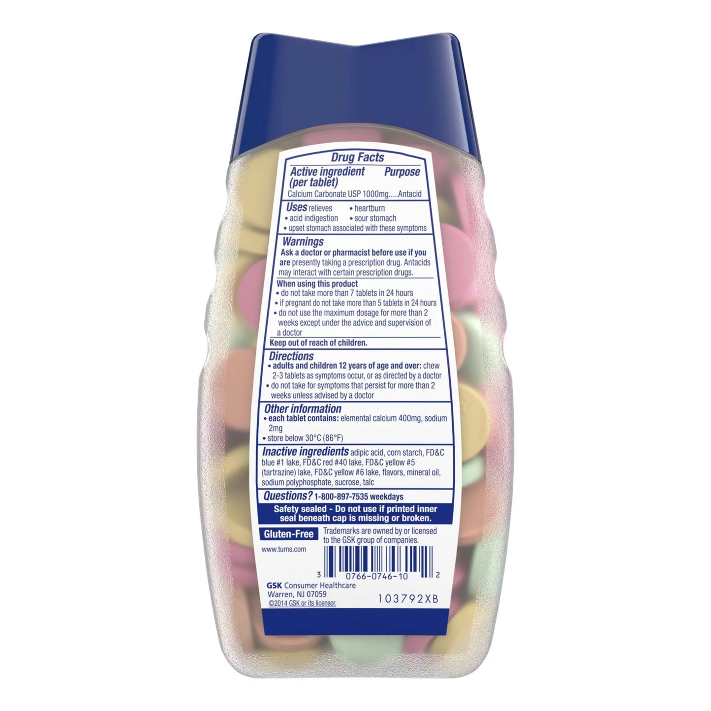 Tums Smoothies Extra Strength 750 Antacid Chewable Tablets, Assorted Fruit 30766739287