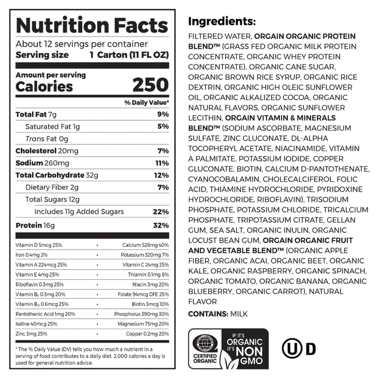 Orgain® Organic Nutrition™ Chocolate Nutritional Shake, 11-ounce carton 860547000013