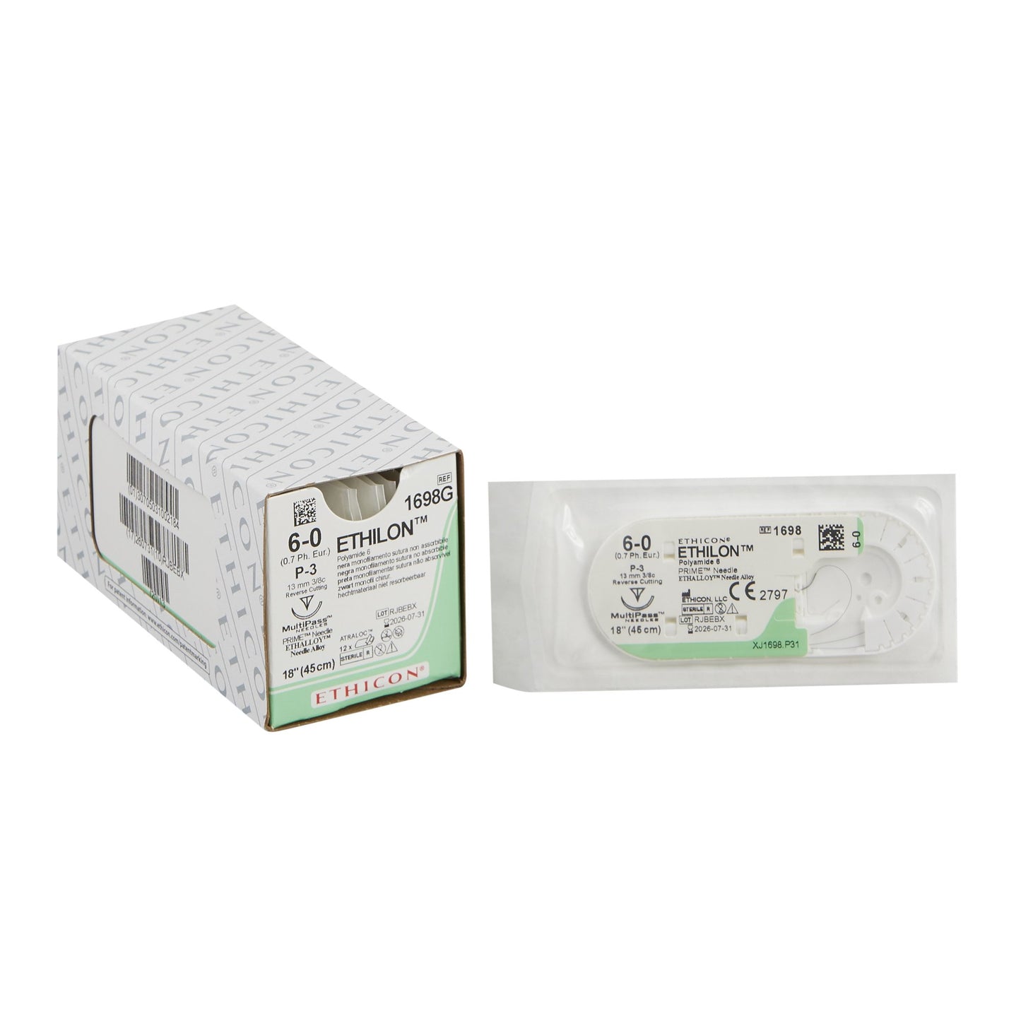 Nonabsorbable Suture with Needle Ethilon™ Nylon P-3 3/8 Circle Precision Reverse Cutting Needle Size 6-0 Monofilament - 1698G