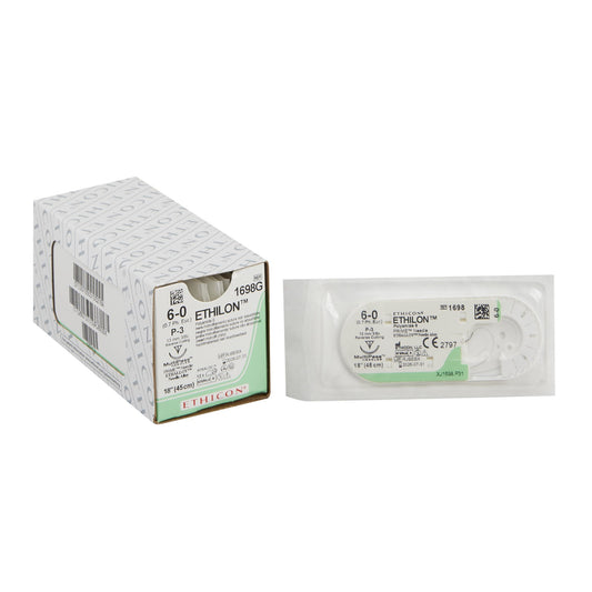 Nonabsorbable Suture with Needle Ethilon™ Nylon P-3 3/8 Circle Precision Reverse Cutting Needle Size 6-0 Monofilament - 1698G