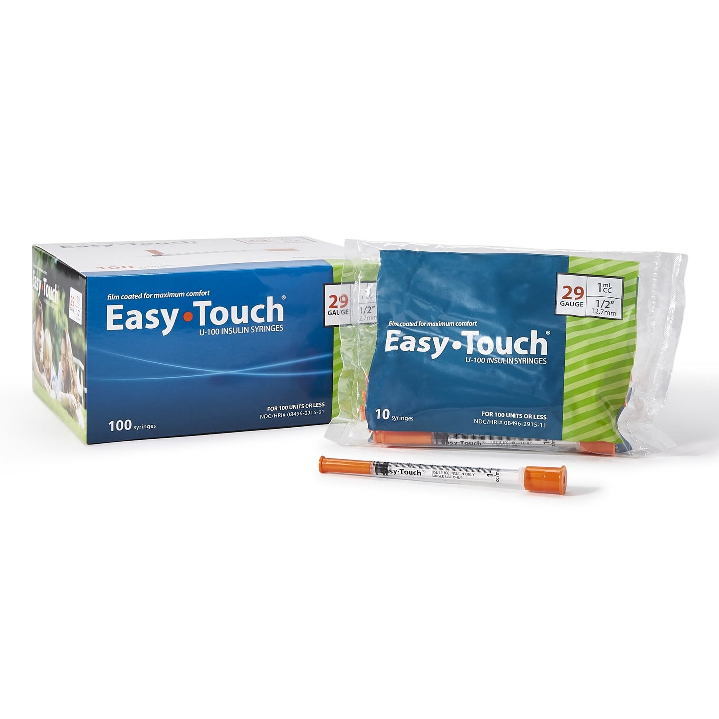 EasyTouch™ Standard Insulin 1cc Syringe with Needle, 29 Gauge, 1/2 Inch Length 829155
