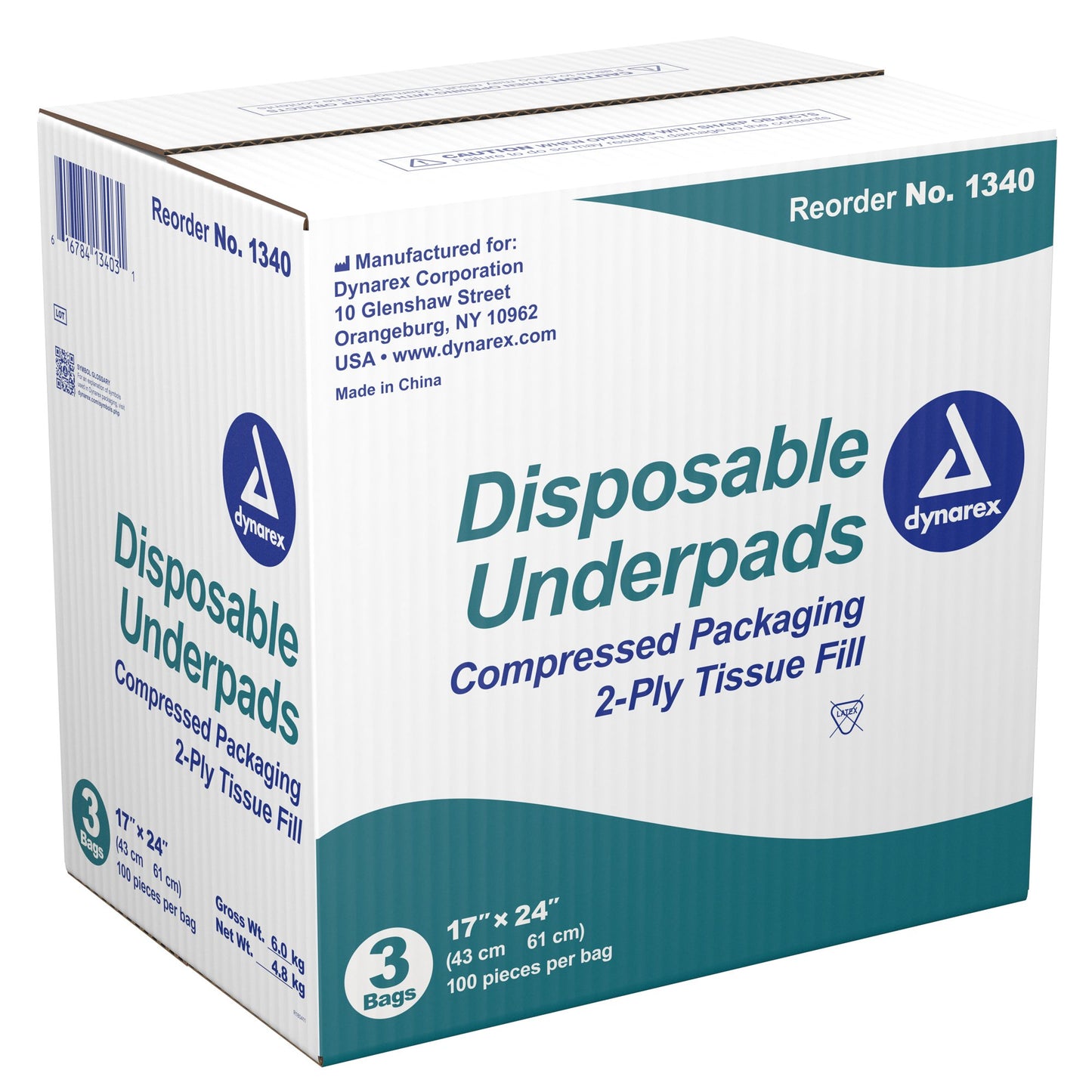 Dynarex® 2-Ply Tissue Fill Underpad, 17 x 24 Inch 1340