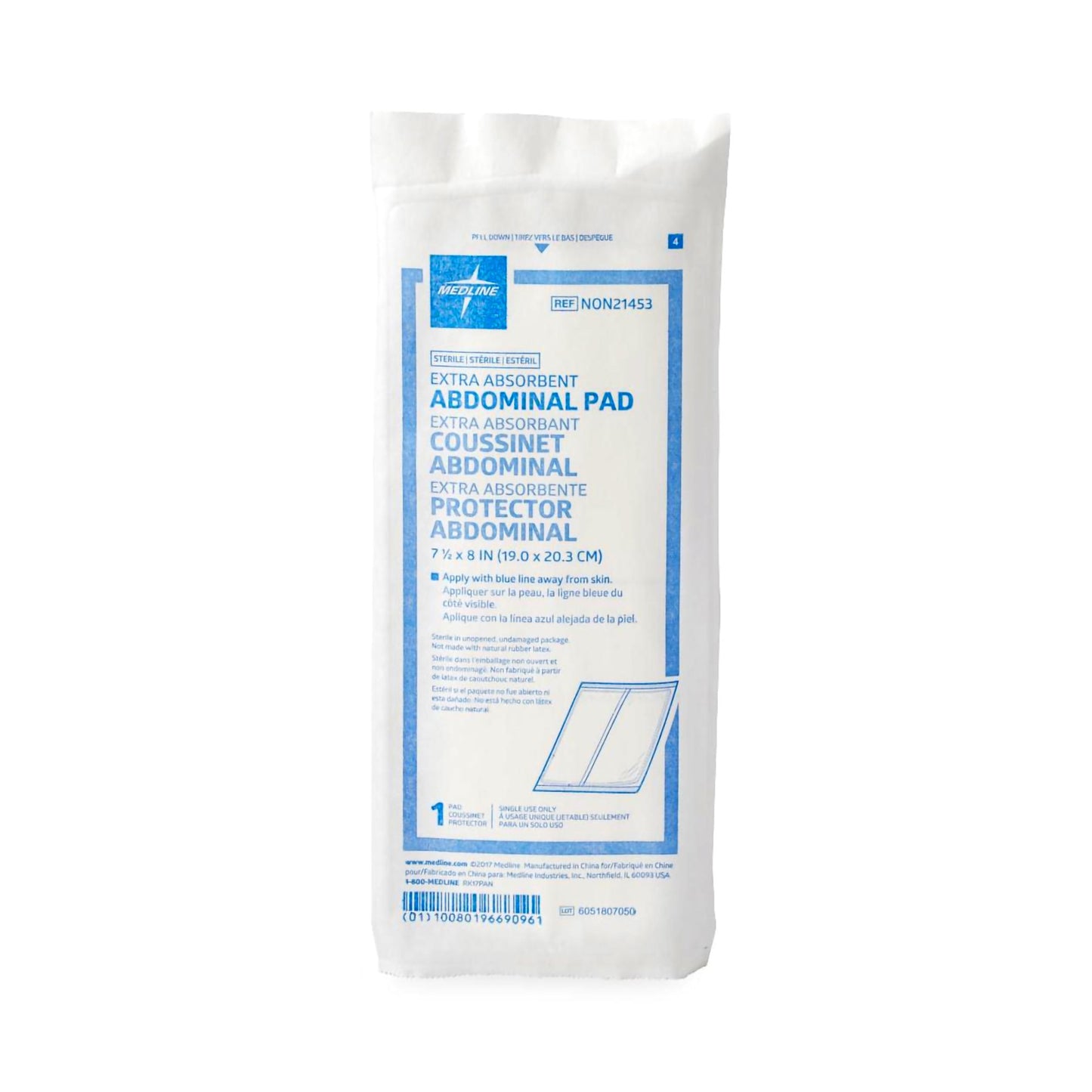 Medline Sterile Abdominal Pad, 7-1/2 x 8 Inch NON21453