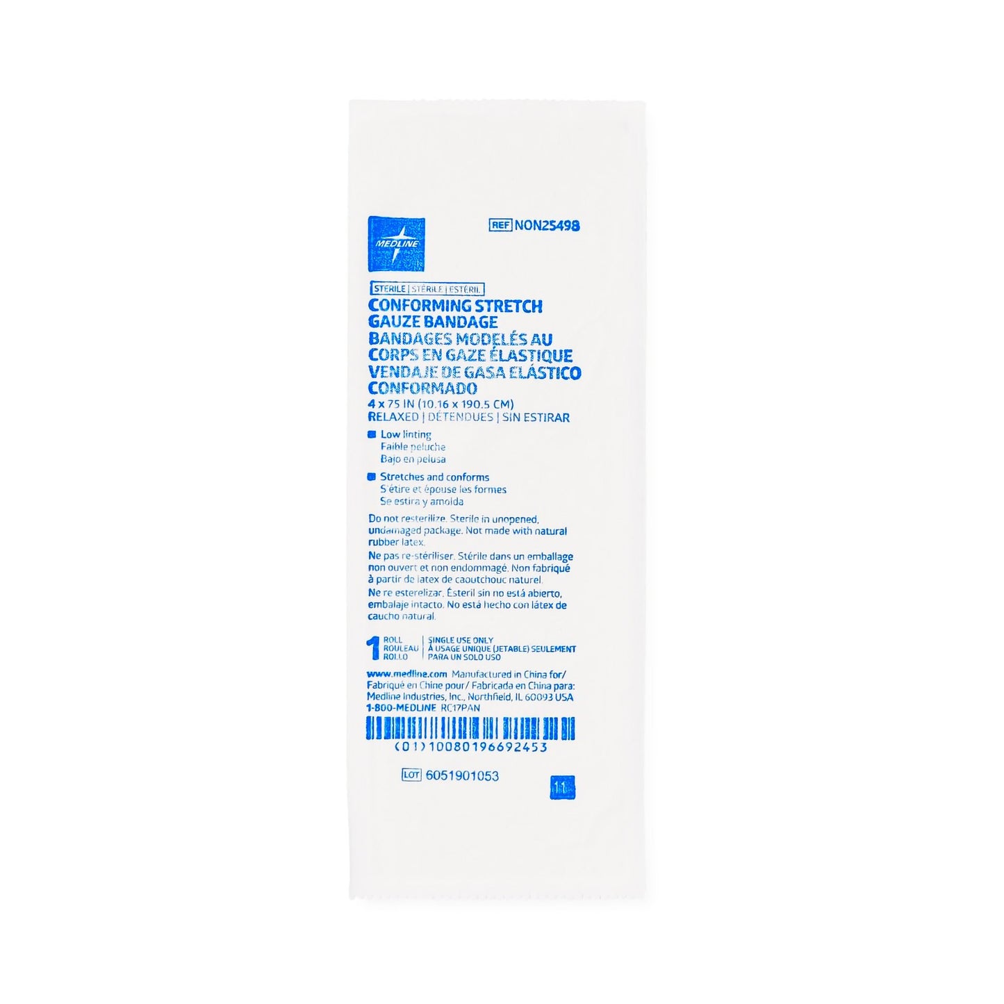Medline Sterile Conforming Bandage, 4 Inch x 4-1/10 Yard NON25498