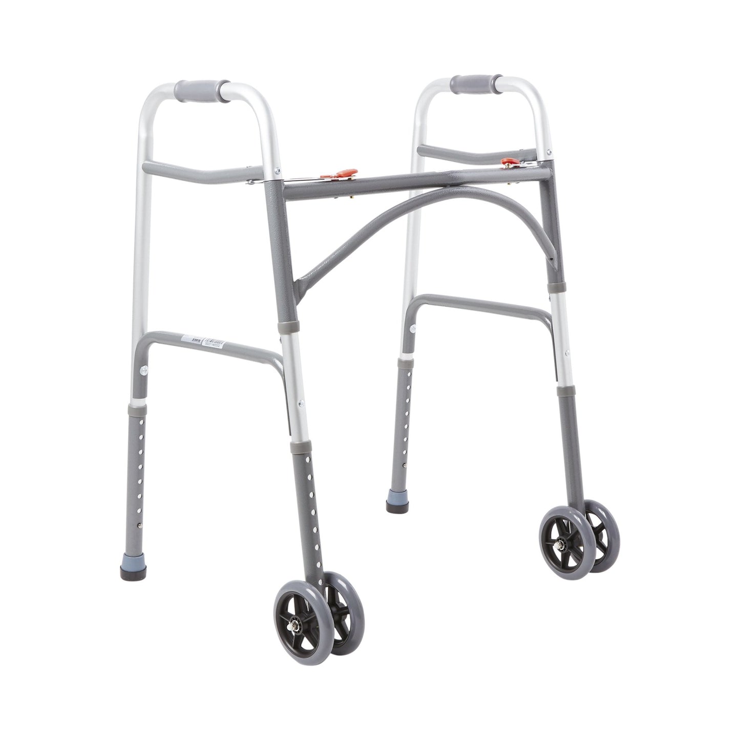 Bariatric Dual Release Folding Walker with Wheels Adjustable Height McKesson Steel Frame 500 lbs. Weight Capacity 32 to 39 Inch Height - 146-10220-2WW