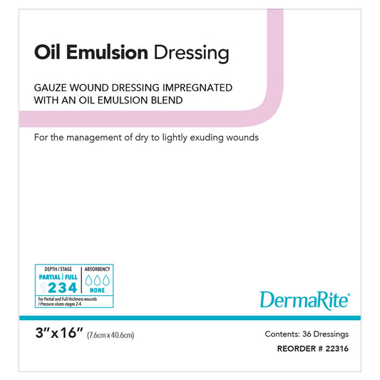 Oil Emulsion Impregnated Dressing DermaRite® Rectangle 3 X 16 Inch Sterile - 22316