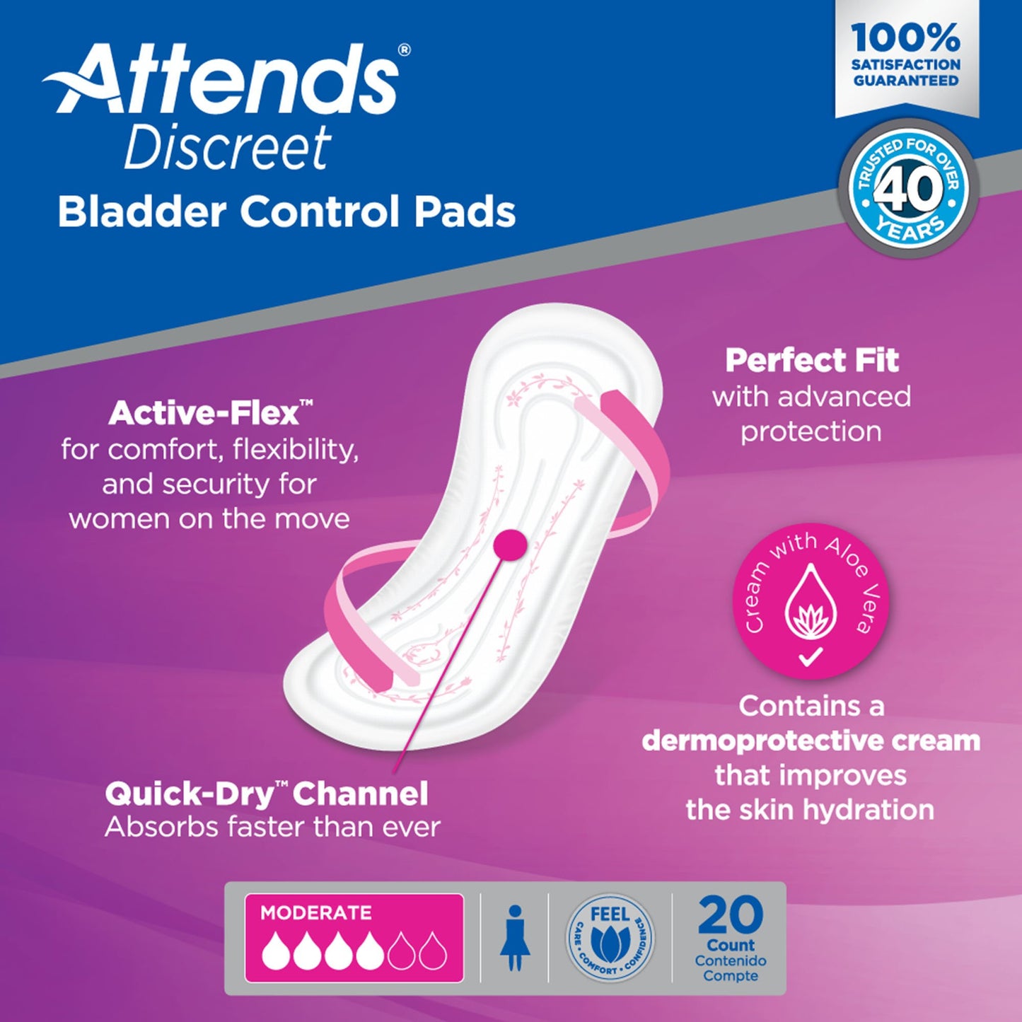 Attends® Discreet Women's Moderate Bladder Control Pad, 10½-Inch Length ADPMOD