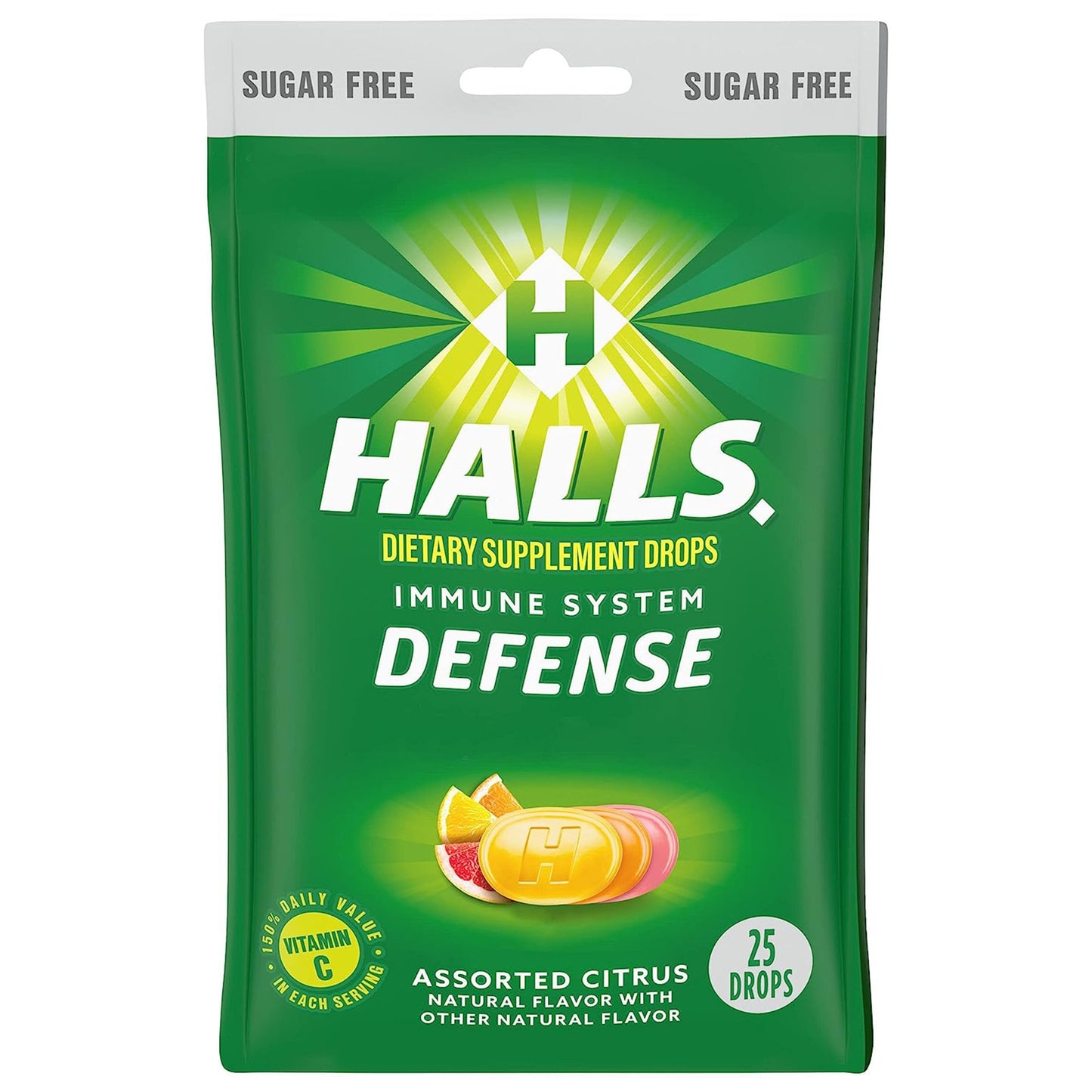Dot Foods - Mondelez Halls Defense Dietary Supplement Drops Sugar Free Assorted Citrus 31254663261, Bag of 1