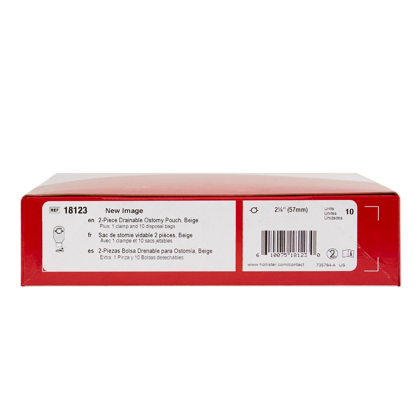 New Image™ 18123 2-Piece Beige Colostomy Pouch, Pre-cut to Fit 57mm Stomas, Red 18123