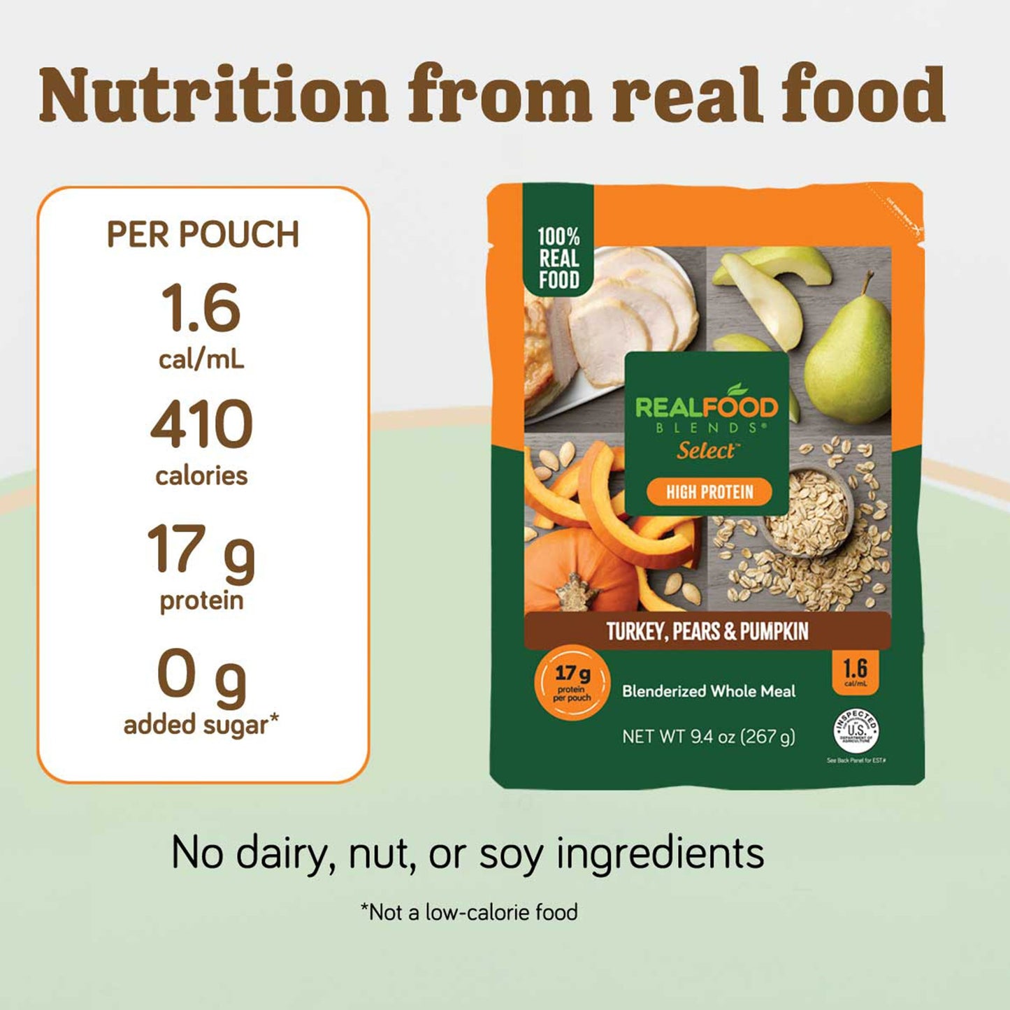 Tube Feeding Formula Real Food Blends® Select™ Turkey / Pears / Pumpkin Puree 9.4 oz. Pouch 202464