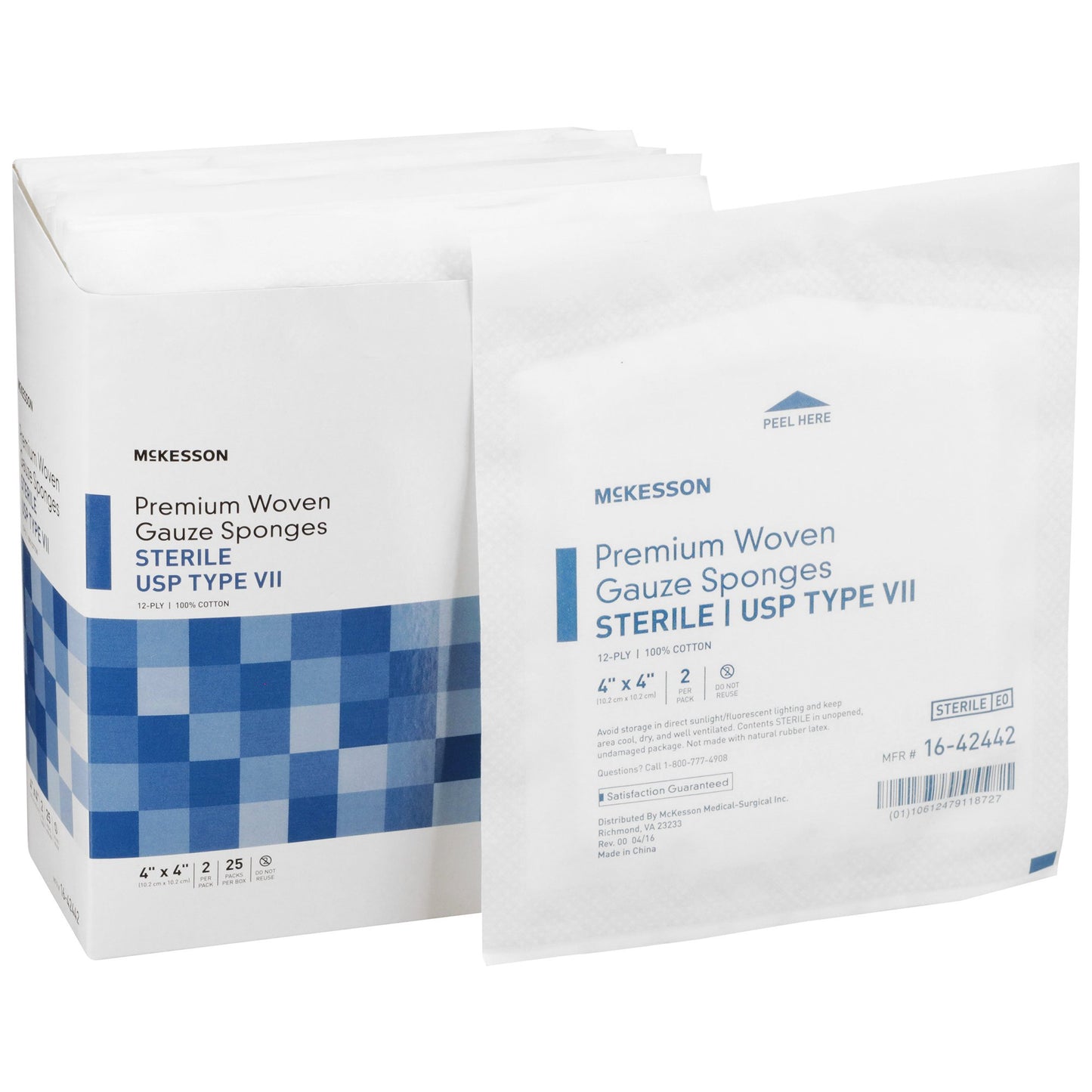 Gauze Sponge McKesson 4 X 4 Inch 12-Ply Sterile 2 per Pack - 16-42442