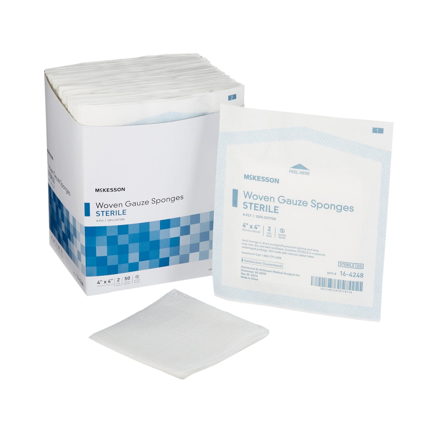 Gauze Sponge McKesson 4 X 4 Inch 8-Ply Sterile 2 per Pack - 16-4248