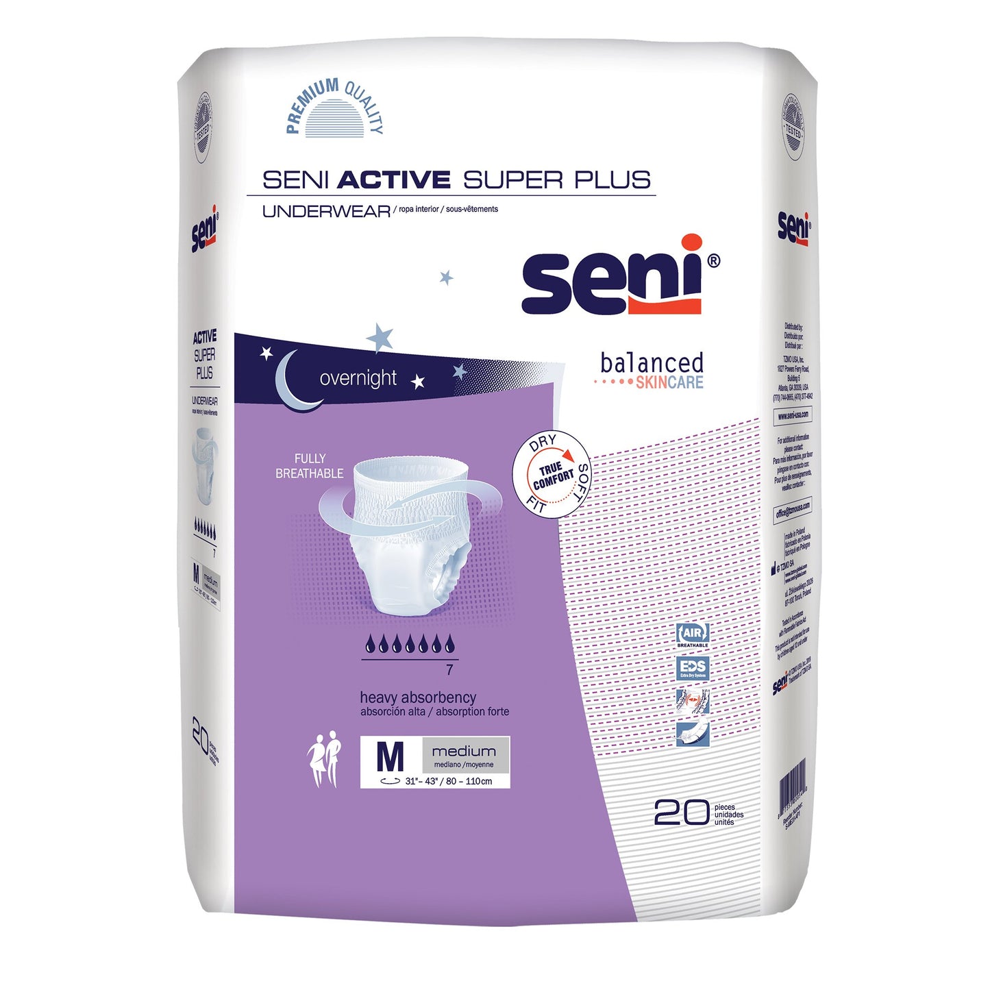 Unisex Adult Absorbent Underwear Seni® Active Super Plus Pull On with Tear Away Seams Medium Disposable Heavy Absorbency - S-ME20-AP1