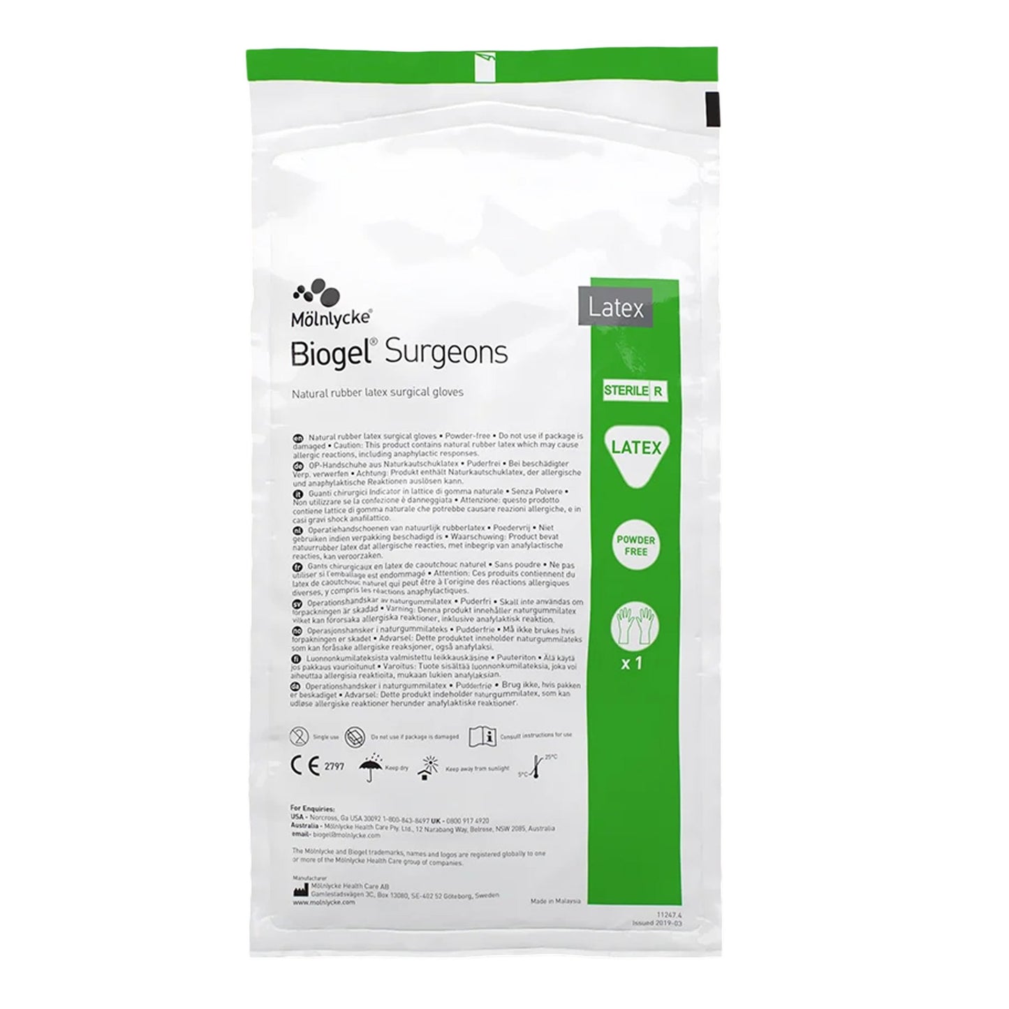 Molnlycke Biogel Surgeons Latex Surgical Glove, Size 8.5, Straw Color 30485, PR
