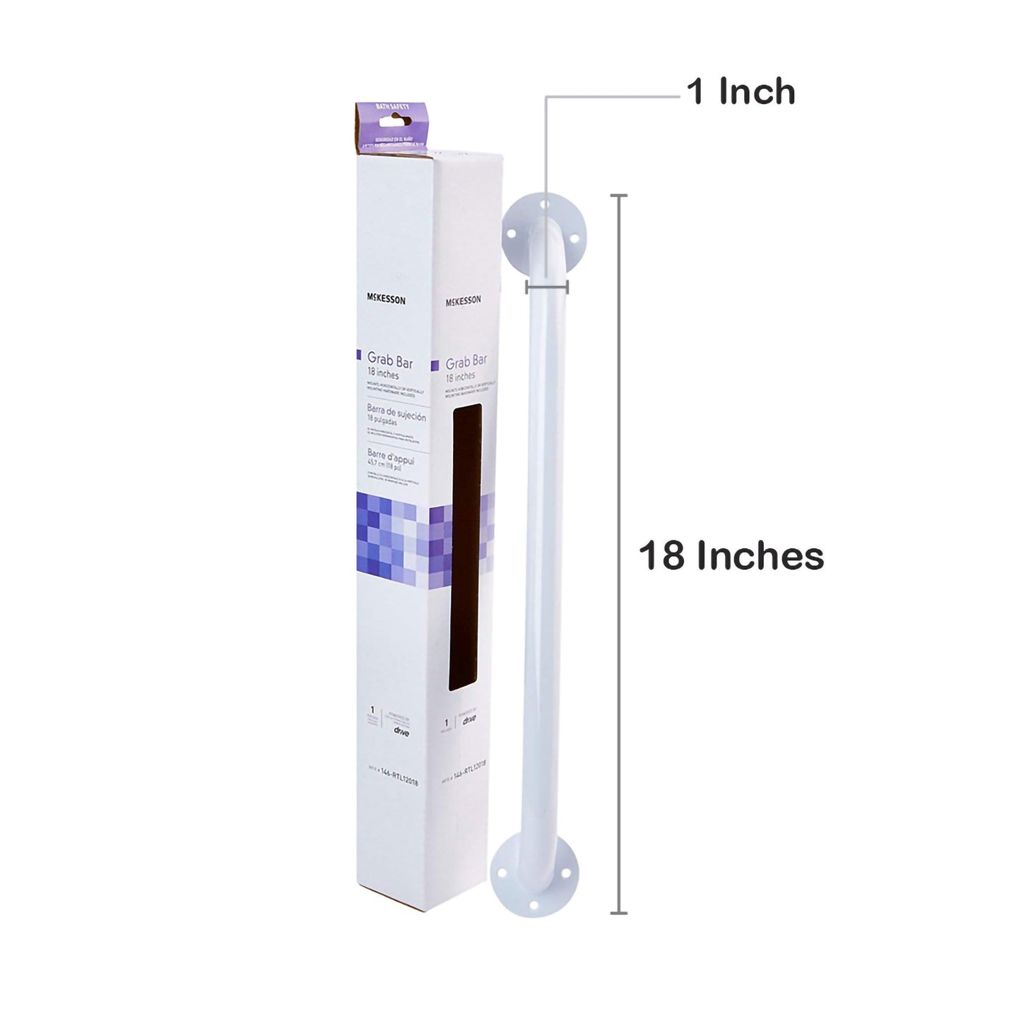 McKesson Wall Grab Bar, White Steel, 18-Inch Length 146-RTL12018