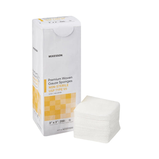 Gauze Sponge McKesson 3 X 3 Inch 12-Ply NonSterile 200 per Pack - 42332000