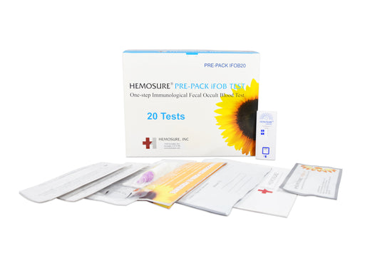 Cancer Screening Test Kit Hemosure® Fecal Occult Blood Test (iFOB or FIT) 20 Tests CLIA Waived - PRE-PACK IFOB20