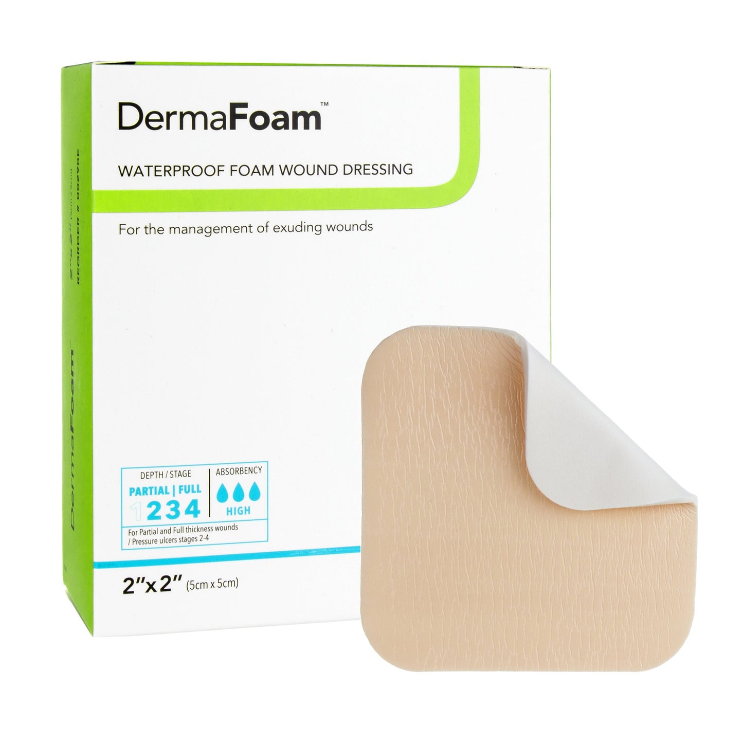 Foam Dressing DermaFoam® 2 X 2 Inch Without Border Waterproof Backing Nonadhesive Square Sterile - 00290E