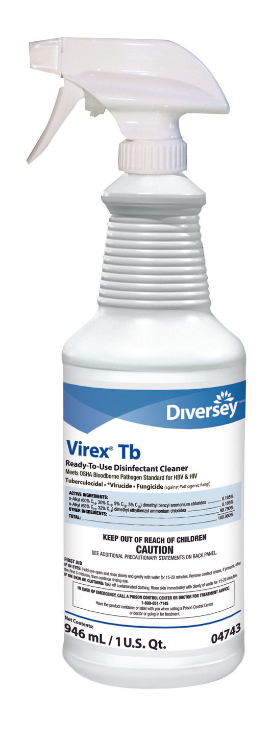 Surface Disinfectant Cleaner Diversey™ Virex® Tb Quaternary Based Trigger Spray Liquid 32 oz. Bottle Lemon Scent NonSterile - DVO04743