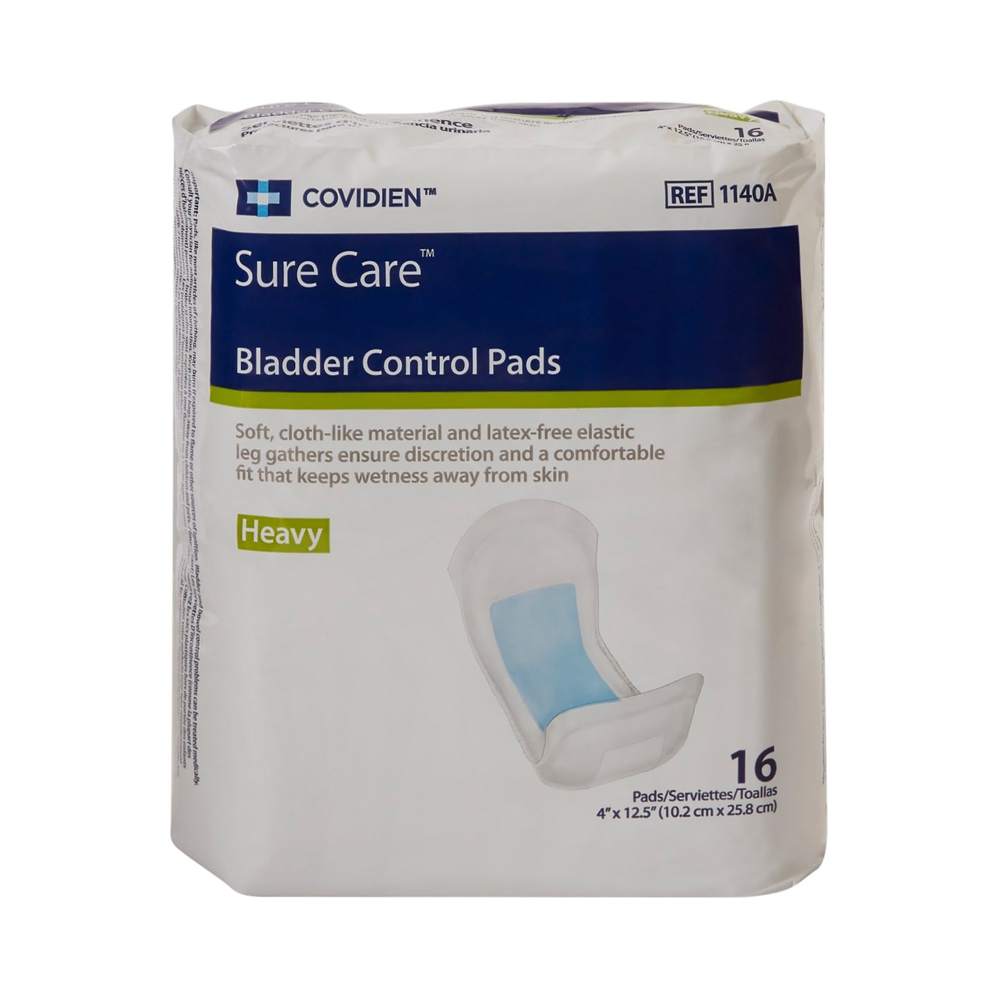 Sure Care™ Bladder Control Pads, Heavy Absorbency, 4 x 12.5 Inch 1140A