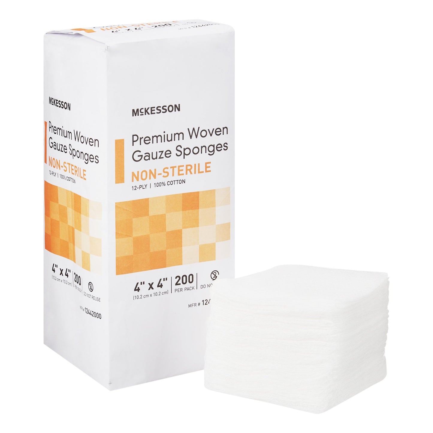 Gauze Sponge McKesson 4 X 4 Inch 12-Ply NonSterile 200 per Pack - 12442000