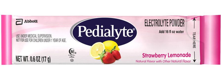 Oral Electrolyte Solution Pedialyte® Powder Packs Strawberry Lemonade Flavor 0.6 oz. Electrolyte - 64172