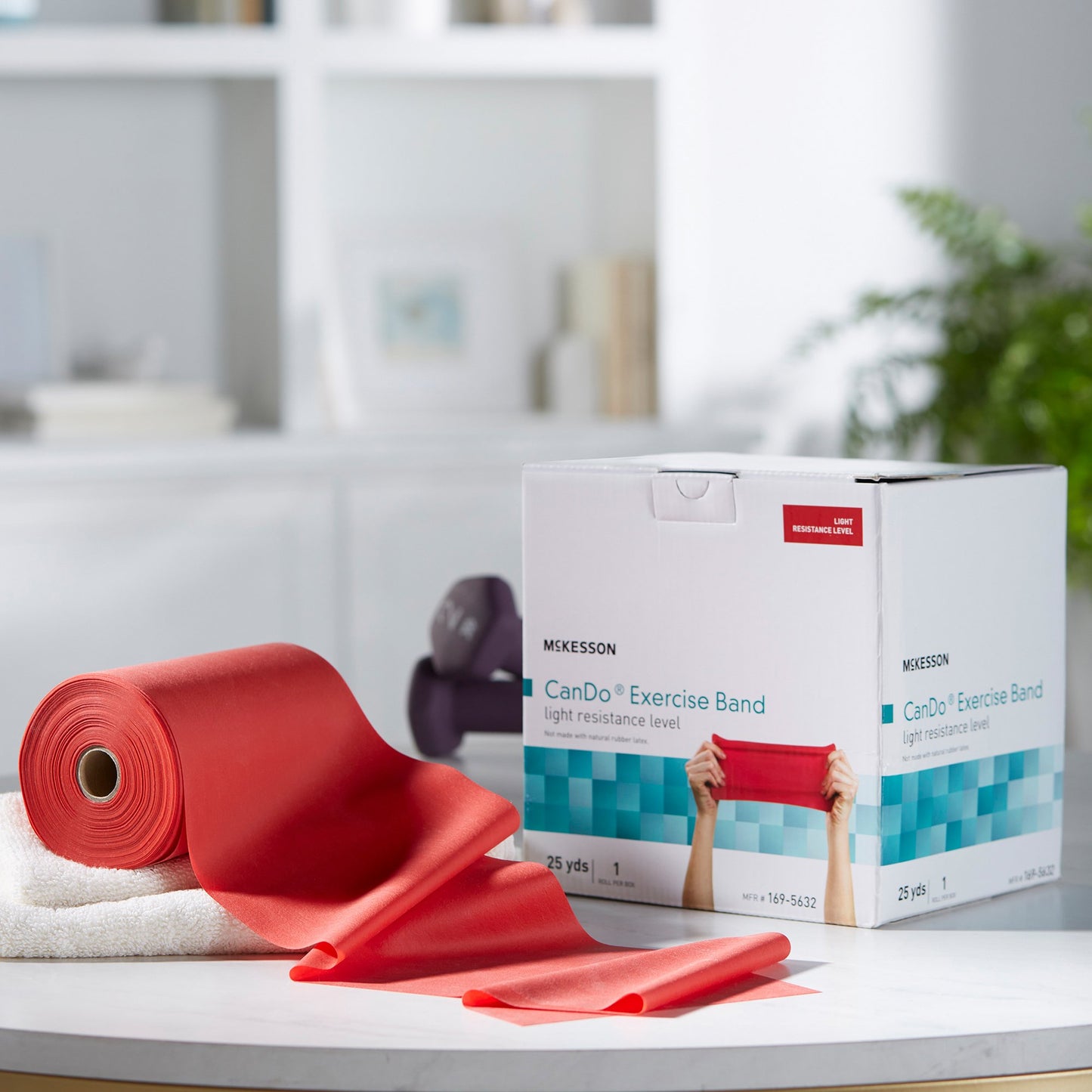 McKesson Exercise Resistance Band, Red, 5 Inch x 25 Yard, Light Resistance 169-5632