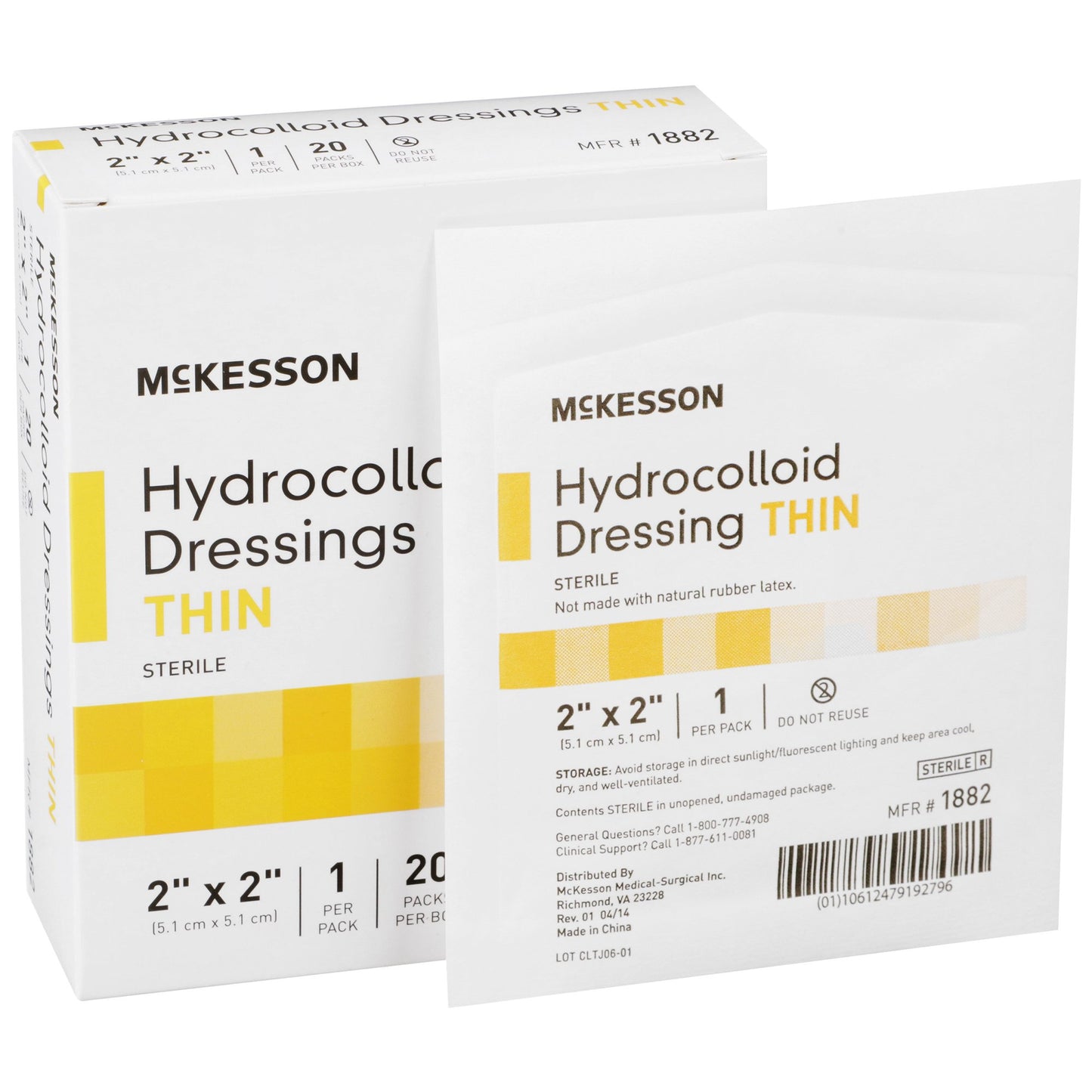 Thin Hydrocolloid Dressing McKesson Film Backing 2 X 2 Inch Square Hydrocolloid - 1882