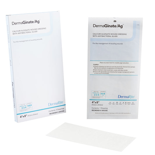 DermaRite Industries DermaGinate/ Ag Silver Alginate Dressing, 4 x 8 Inch 00535E, 1 Each