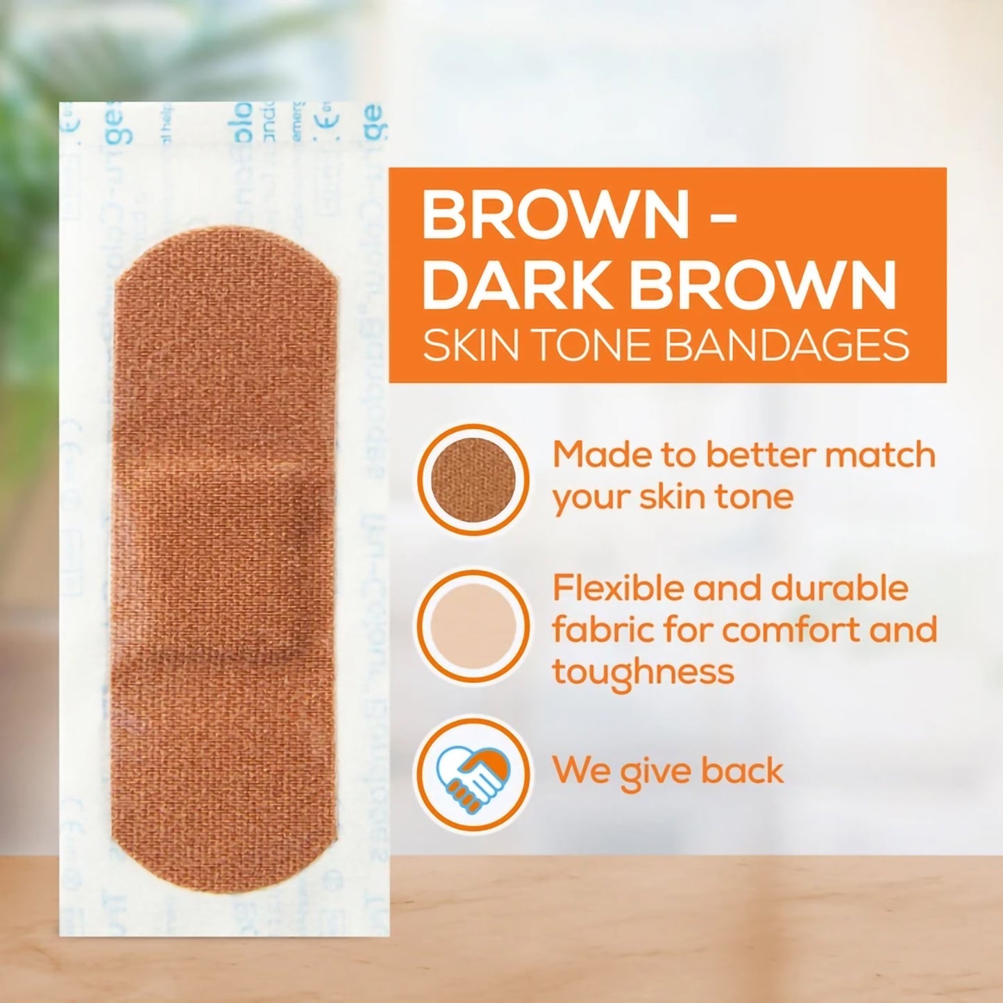 Tru-Colour Skin Tone Shade Fabric Bandage Adhesive Strips – Brown, 1 x 3 Inch TCB-NLS100