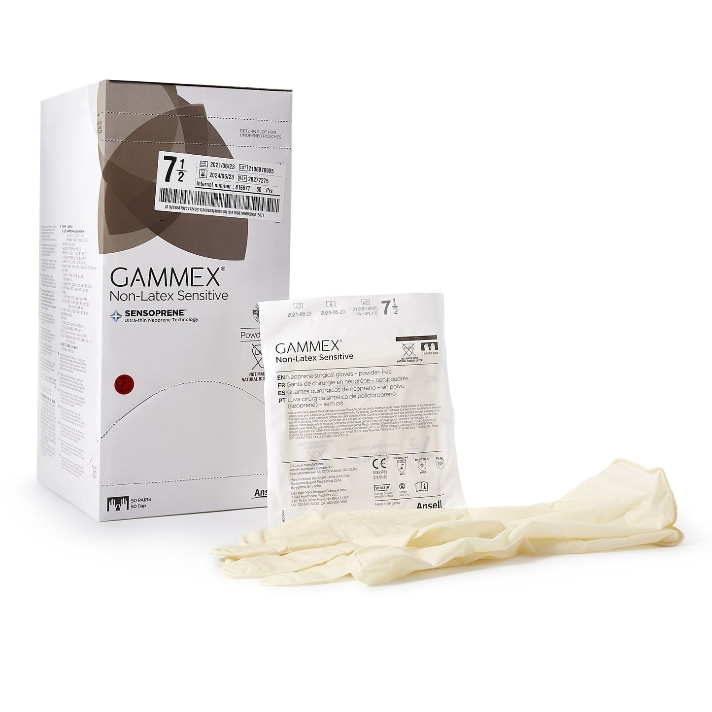 Surgical Glove GAMMEX® Non-Latex Sensitive Size 7.5 Sterile Polychloroprene Standard Cuff Length Micro-Textured Cream Chemo Tested - 20277275
