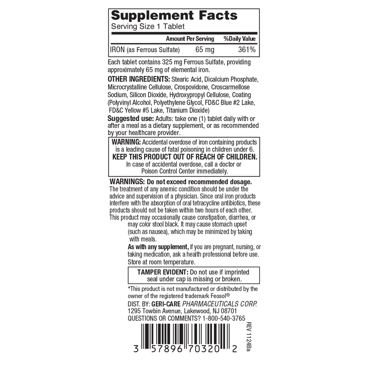 Geri-Care® Iron Mineral Supplement 703-20-GCP