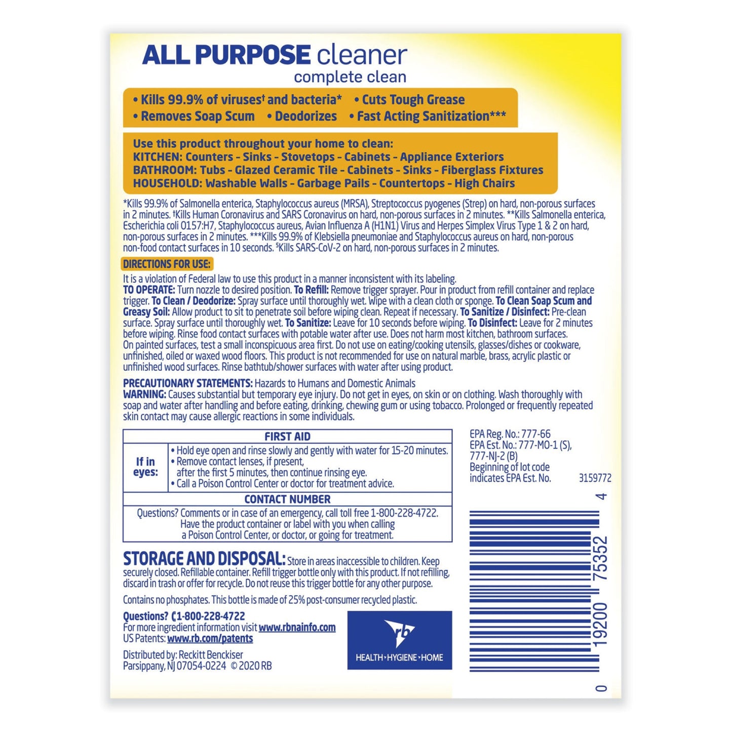 Lysol® All Purpose Cleaner, Lemon Breeze RAC75352CT
