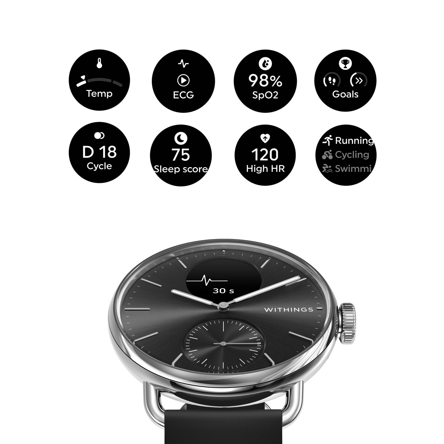 Withings ScanWatch 2 Smart Watch, 38mm, Black HWA10-MODEL 1-ALL-INT