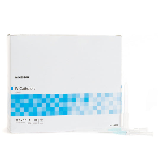 Peripheral IV Catheter McKesson 22 Gauge 1 Inch ETFE Straight Hub Non Blood Control Non-Safety - 6048